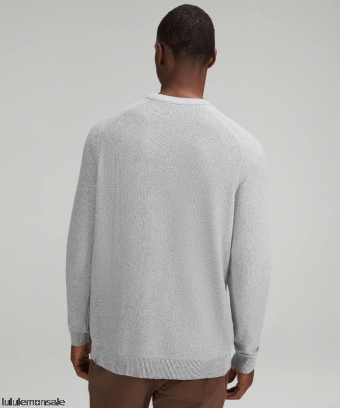 Lululemon Deutschland DELULU934 | Lululemon Deutschland Melierter Möwengrauer Strukturierter Strickpullover Mit Rundhalsausschnitt